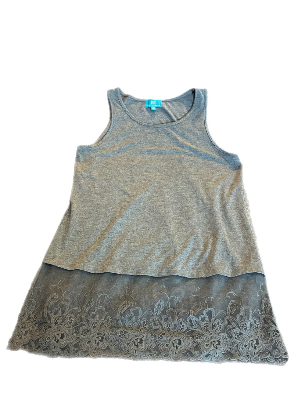 South Main Tank Top Lace Hem Extender Gray Layered Size Medium Romantic Modest
